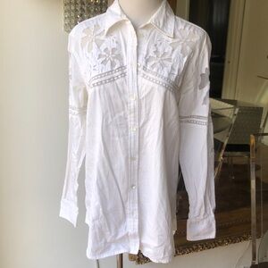 Equipment femme cotton White Floral Lace Button-Up Shirt size small